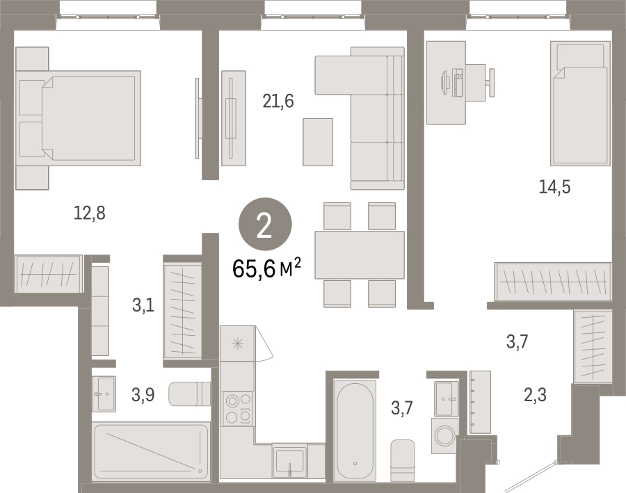 2-комнатная квартира с отделкой в ЖК Кислород на 9 этаже в 1 секции. Сдача в 4 кв. 2024 г.