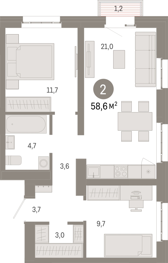 2-комнатная квартира с отделкой в ЖК PLUS Пулковский на 3 этаже в 3 секции. Сдача в 4 кв. 2025 г.