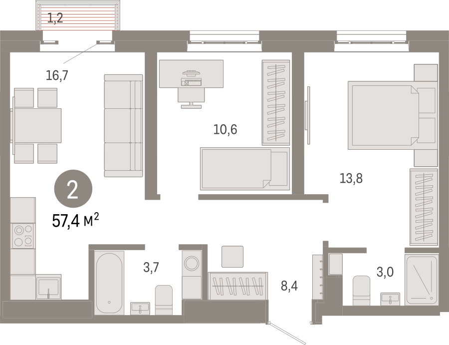 2-комнатная квартира с отделкой в ЖК Кислород на 19 этаже в 1 секции. Сдача в 2 кв. 2025 г.