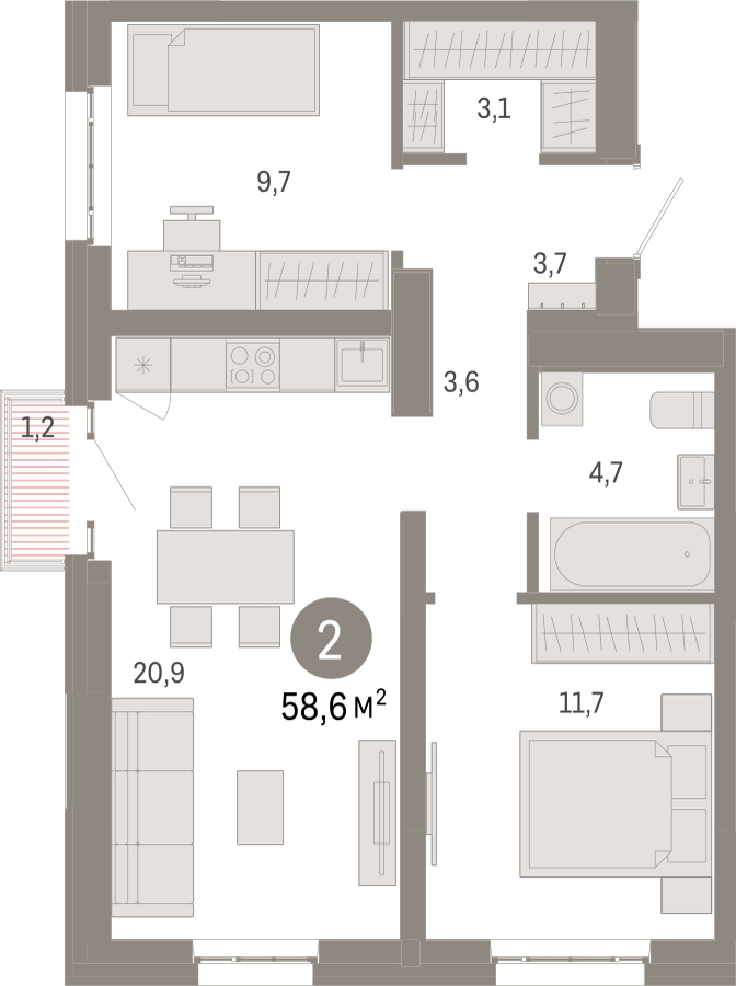 2-комнатная квартира с отделкой в ЖК PLUS Пулковский на 5 этаже в 3 секции. Сдача в 4 кв. 2025 г.
