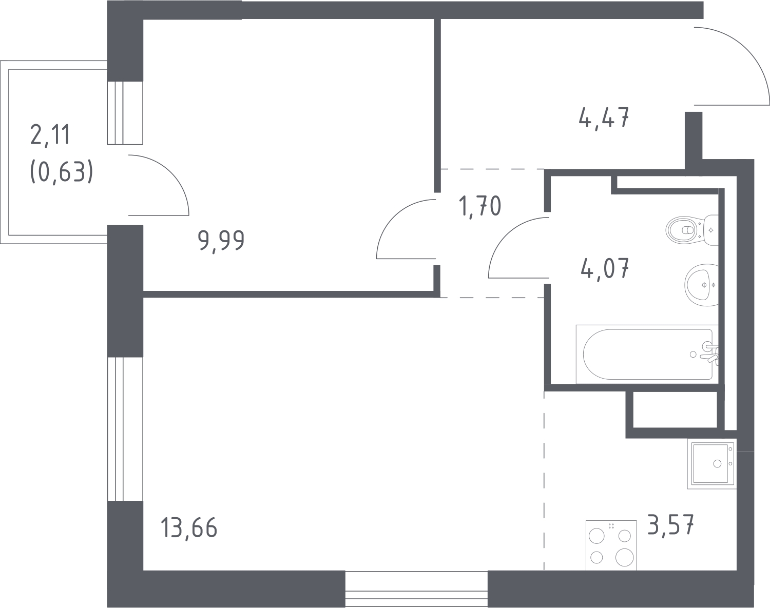 2-комнатная квартира с отделкой в ЖК Родные кварталы на 5 этаже в 4 секции. Сдача в 4 кв. 2026 г.
