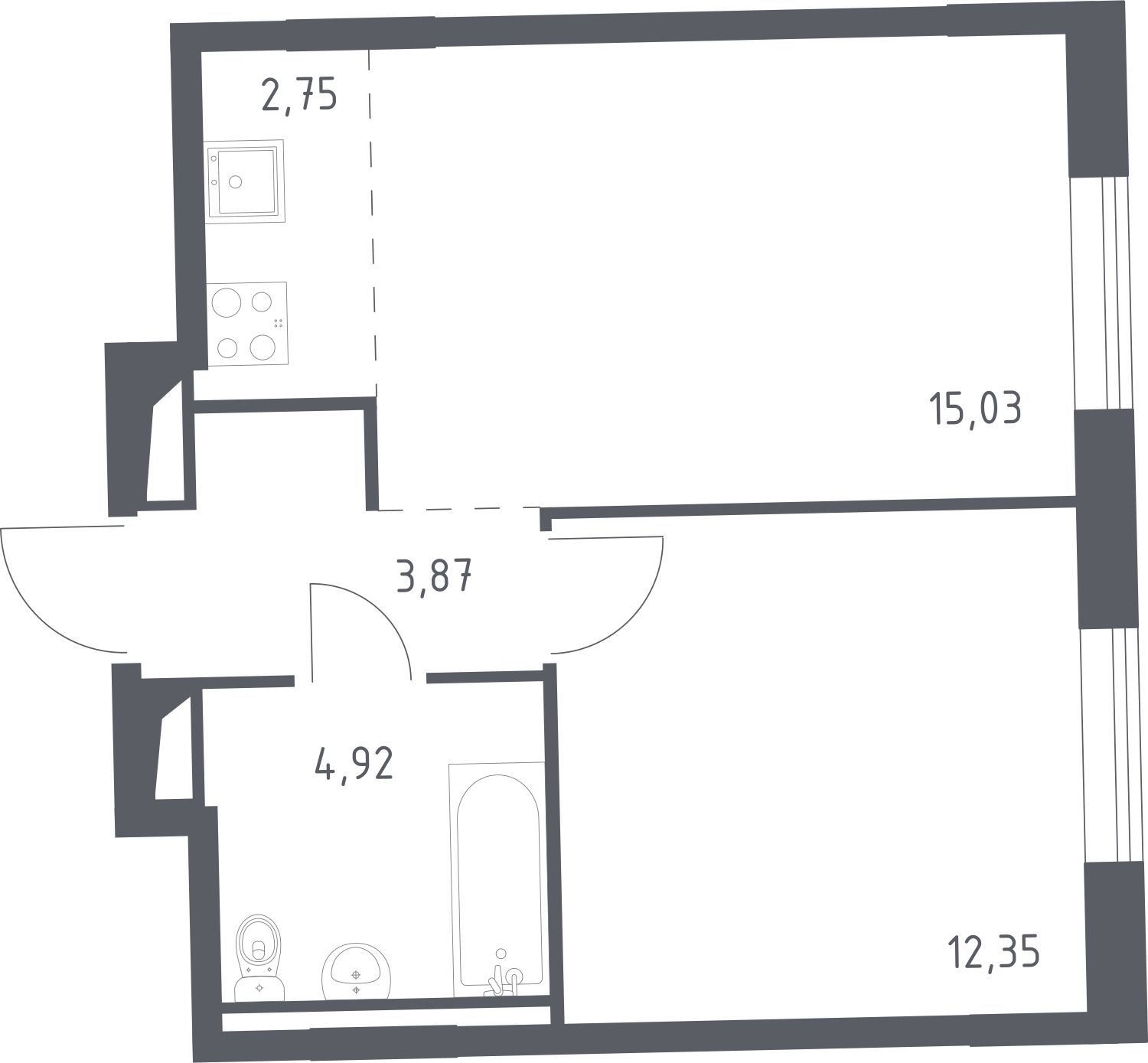 1-комнатная квартира (Студия) в ЖК Кислород на 12 этаже в 1 секции. Сдача в 2 кв. 2025 г.
