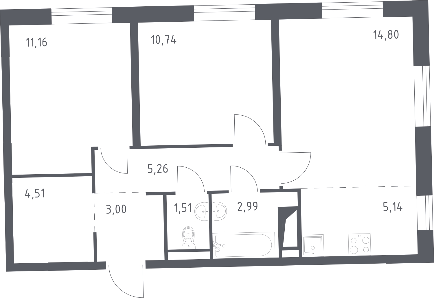 1-комнатная квартира (Студия) в ЖК Кислород на 8 этаже в 1 секции. Сдача в 4 кв. 2025 г.