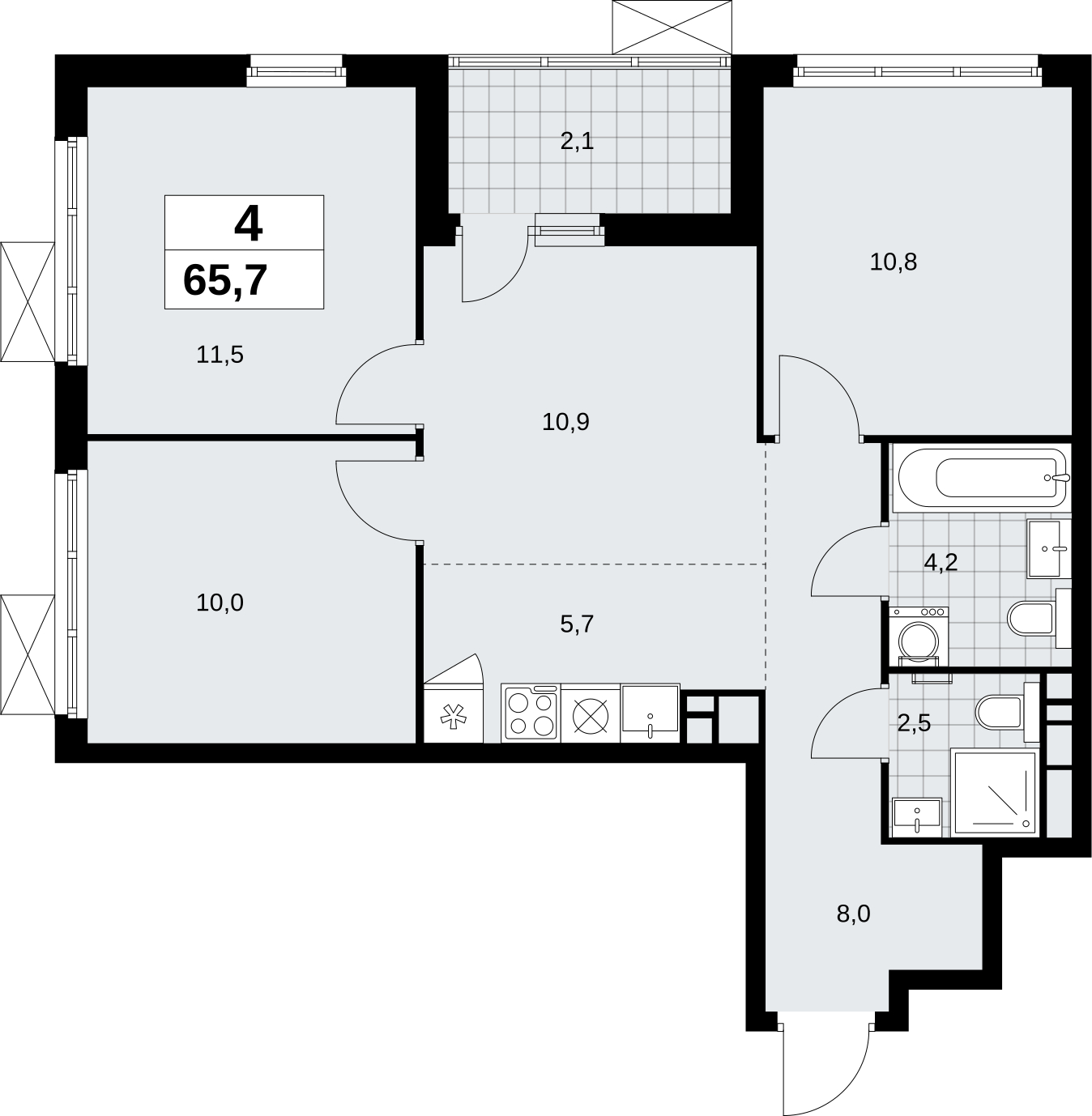3-комнатная квартира в ЖК Скандинавия на 2 этаже в 1 секции. Сдача в 2 кв. 2026 г.