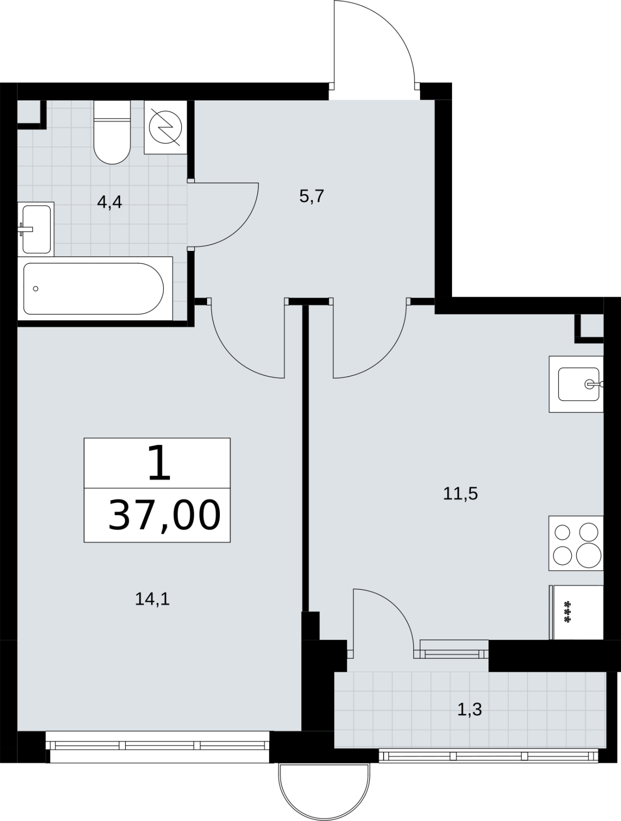 1-комнатная квартира в ЖК Кислород на 9 этаже в 1 секции. Дом сдан.
