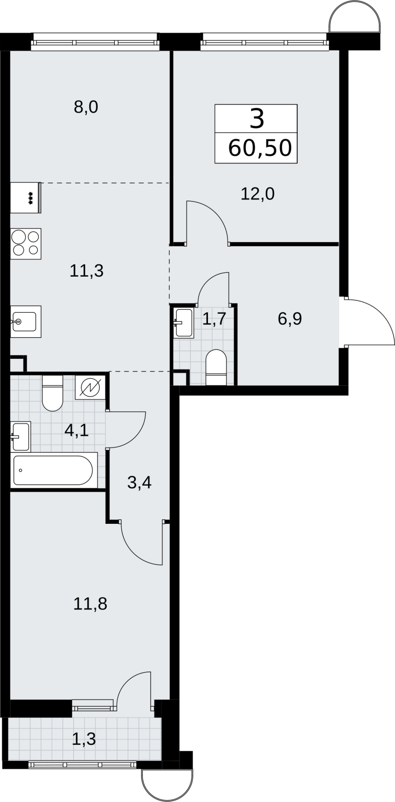 3-комнатная квартира с отделкой в ЖК Родные кварталы на 4 этаже в 3 секции. Сдача в 4 кв. 2026 г.