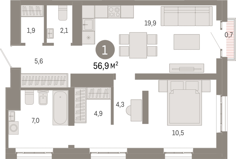 1-комнатная квартира в ЖК Кислород на 11 этаже в 1 секции. Сдача в 4 кв. 2024 г.