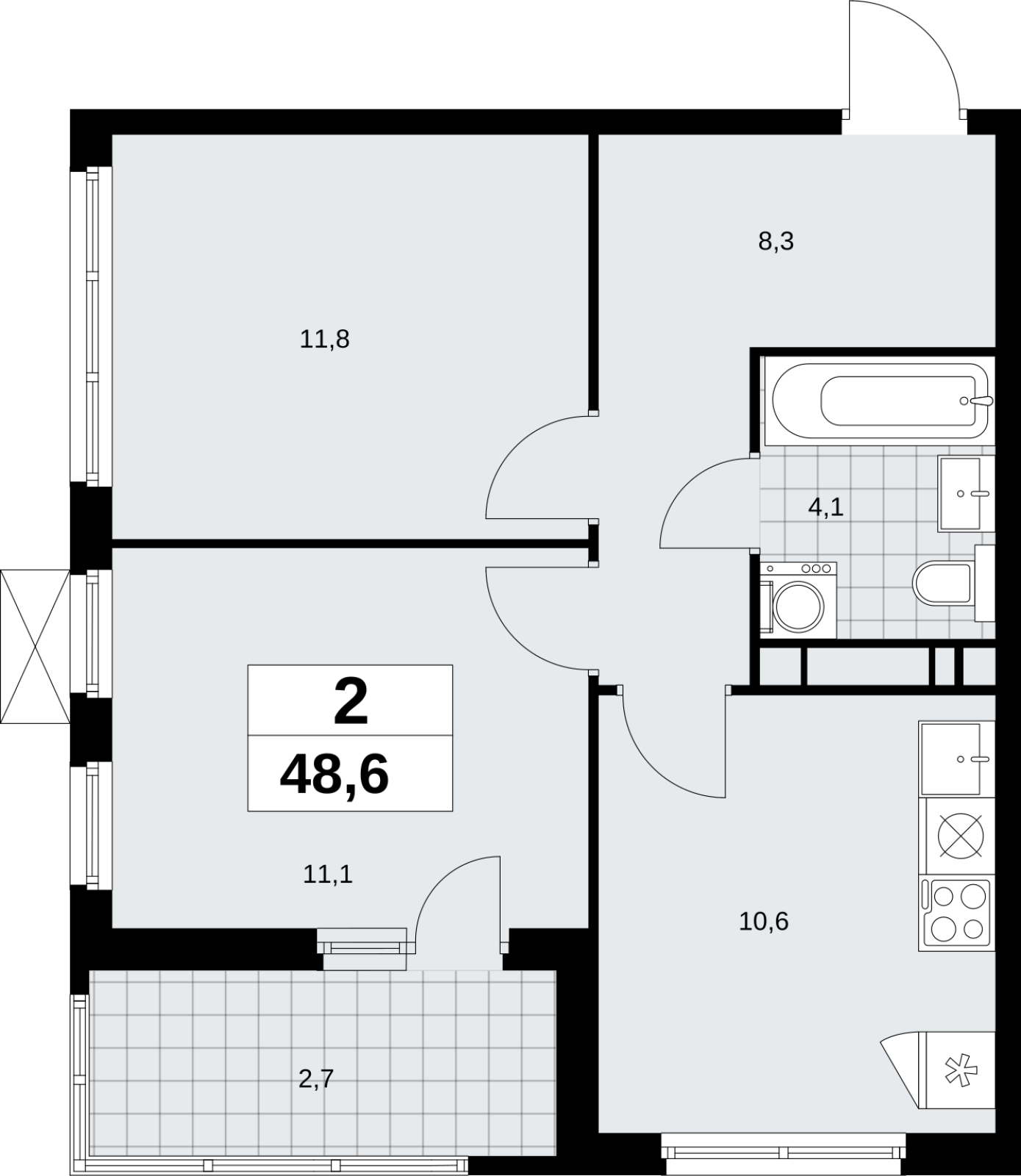 3-комнатная квартира в ЖК Скандинавия на 2 этаже в 1 секции. Сдача в 1 кв. 2026 г.