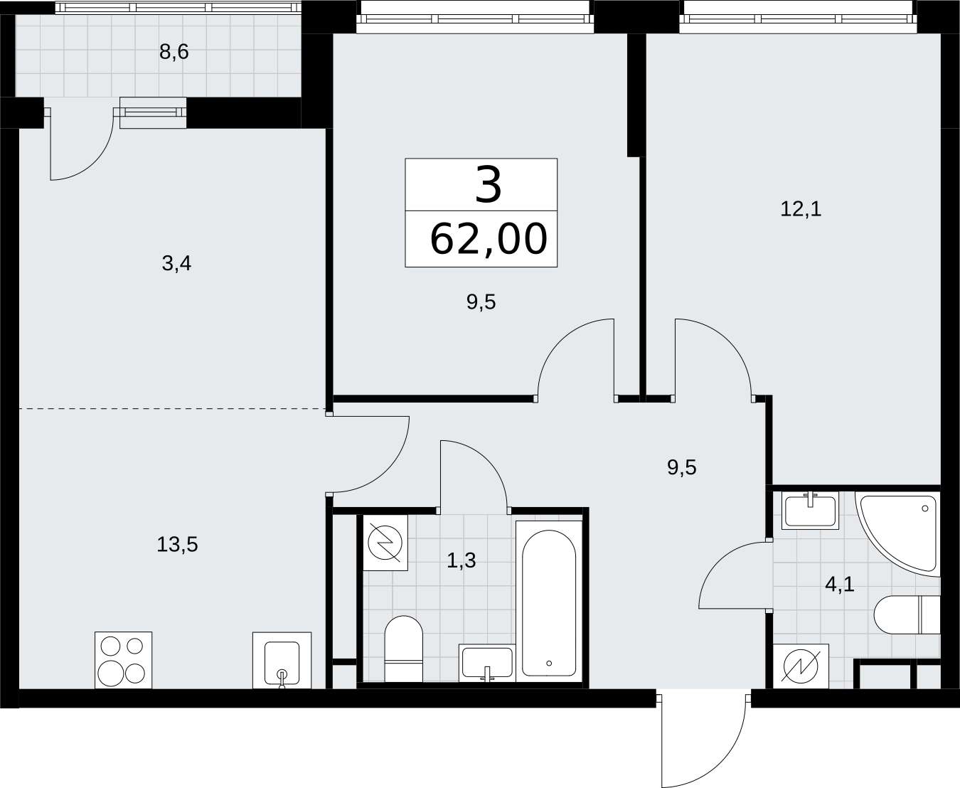 2-комнатная квартира с отделкой в ЖК Матвеевский Парк на 24 этаже в 1 секции. Сдача в 2 кв. 2024 г.