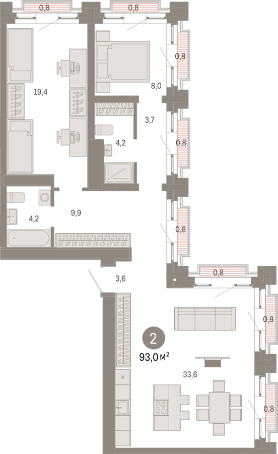 2-комнатная квартира с отделкой в ЖК Матвеевский Парк на 27 этаже в 1 секции. Сдача в 2 кв. 2024 г.