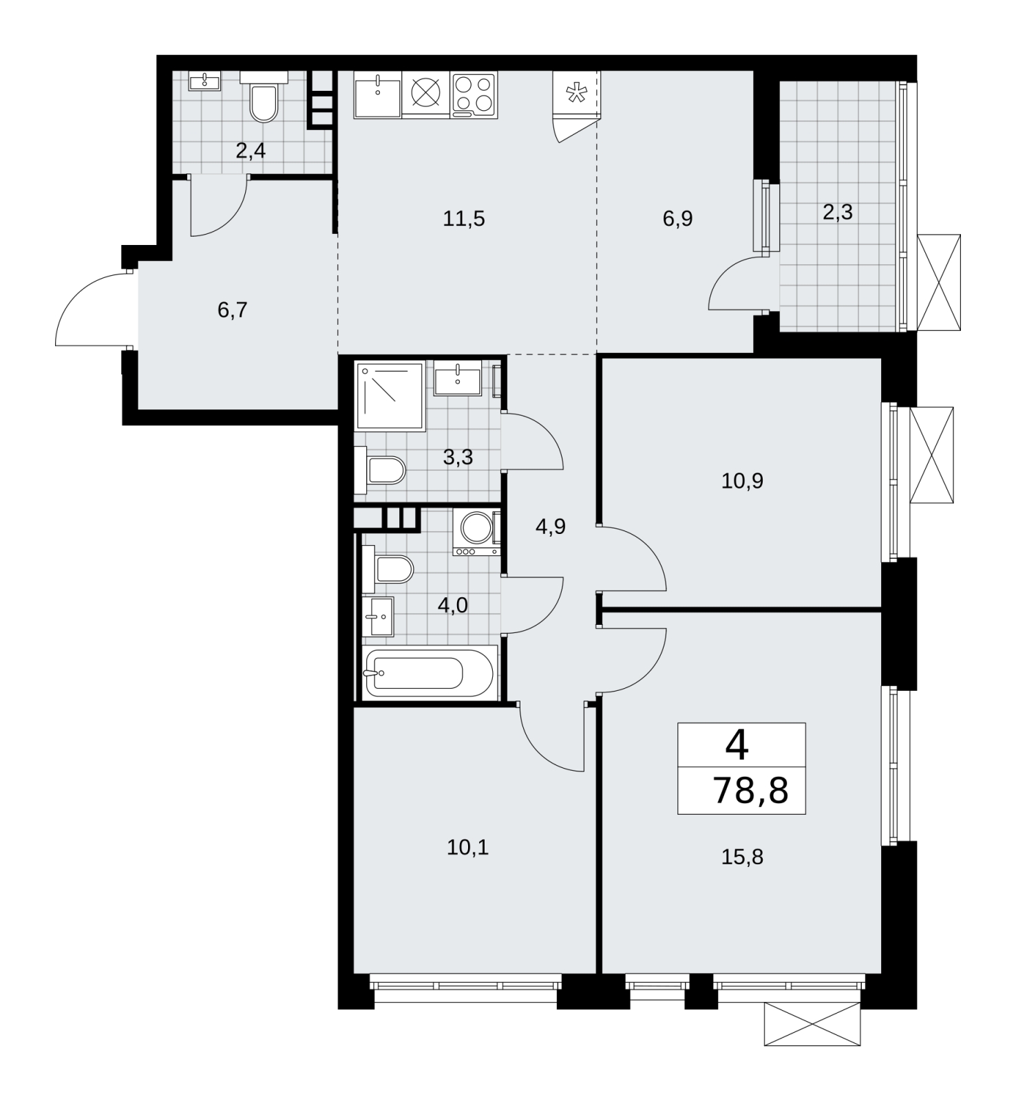 4-комнатная квартира в ЖК Скандинавия на 10 этаже в 2 секции. Сдача в 3 кв. 2025 г.