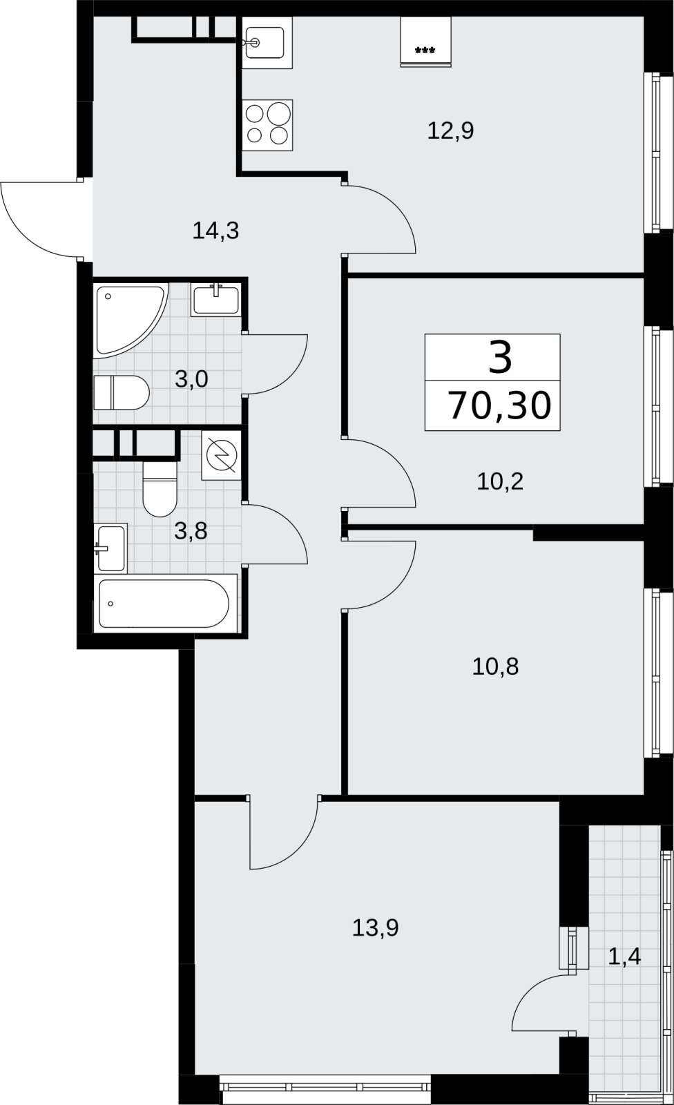1-комнатная квартира (Студия) с отделкой в ЖК Матвеевский Парк на 20 этаже в 1 секции. Сдача в 2 кв. 2024 г.