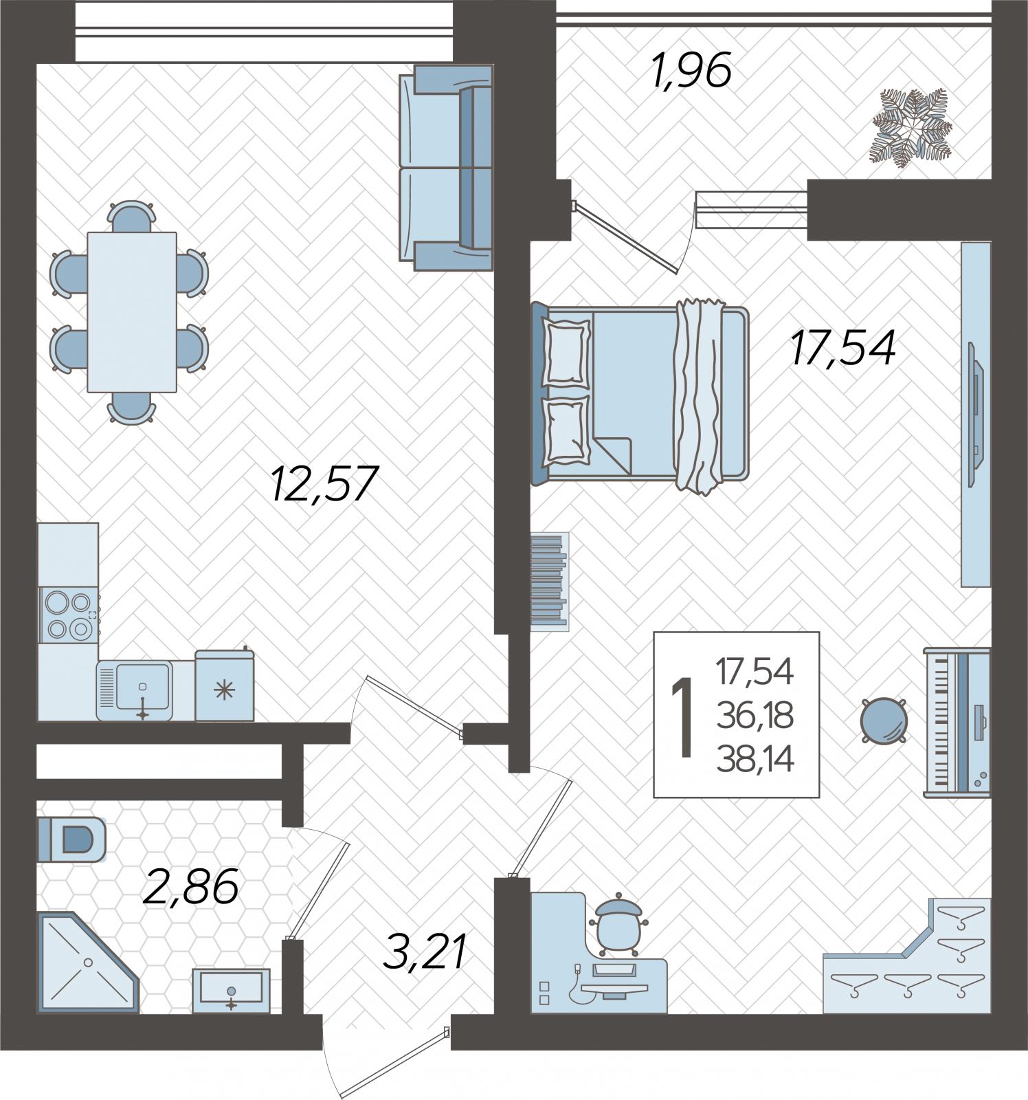 2-комнатная квартира с отделкой в ЖК Родные кварталы на 4 этаже в 7 секции. Сдача в 4 кв. 2026 г.