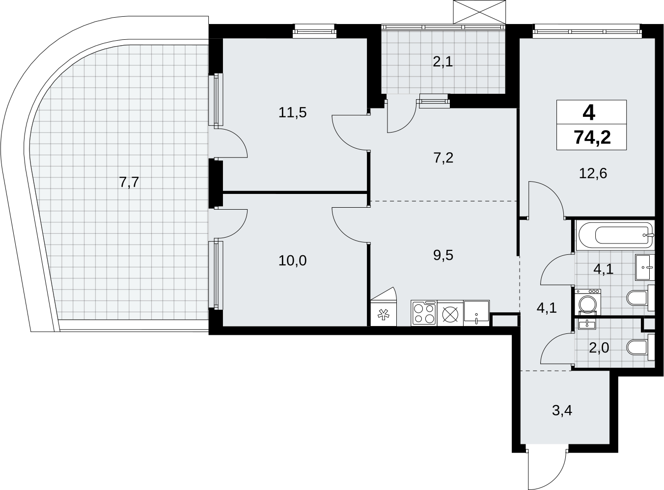 3-комнатная квартира в ЖК Скандинавия на 11 этаже в 4 секции. Сдача в 2 кв. 2026 г.