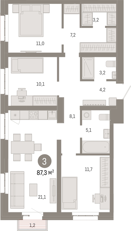 1-комнатная квартира в ЖК ERA на 12 этаже в 1 секции. Сдача в 3 кв. 2026 г.
