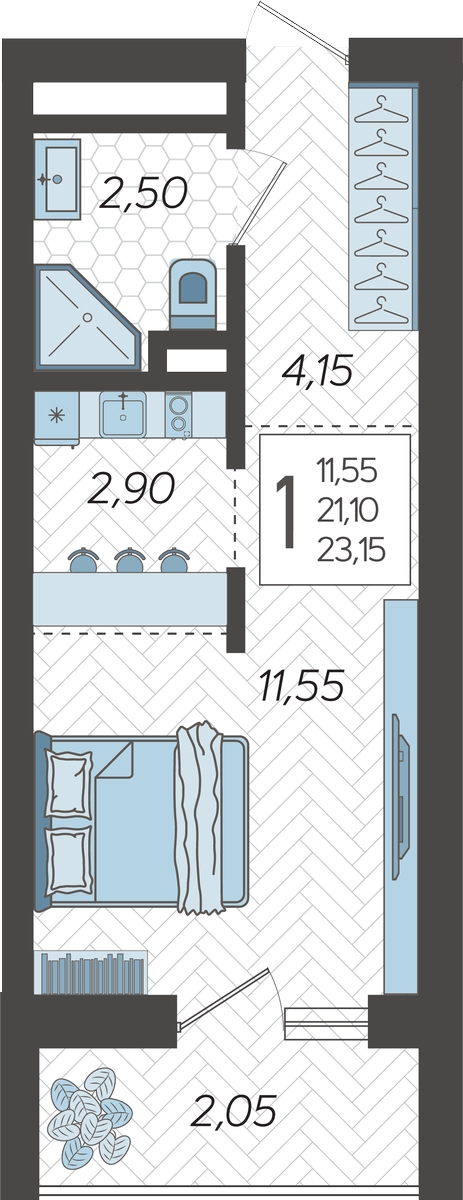 1-комнатная квартира (Студия) с отделкой в ЖК Родные кварталы на 3 этаже в 6 секции. Сдача в 4 кв. 2026 г.