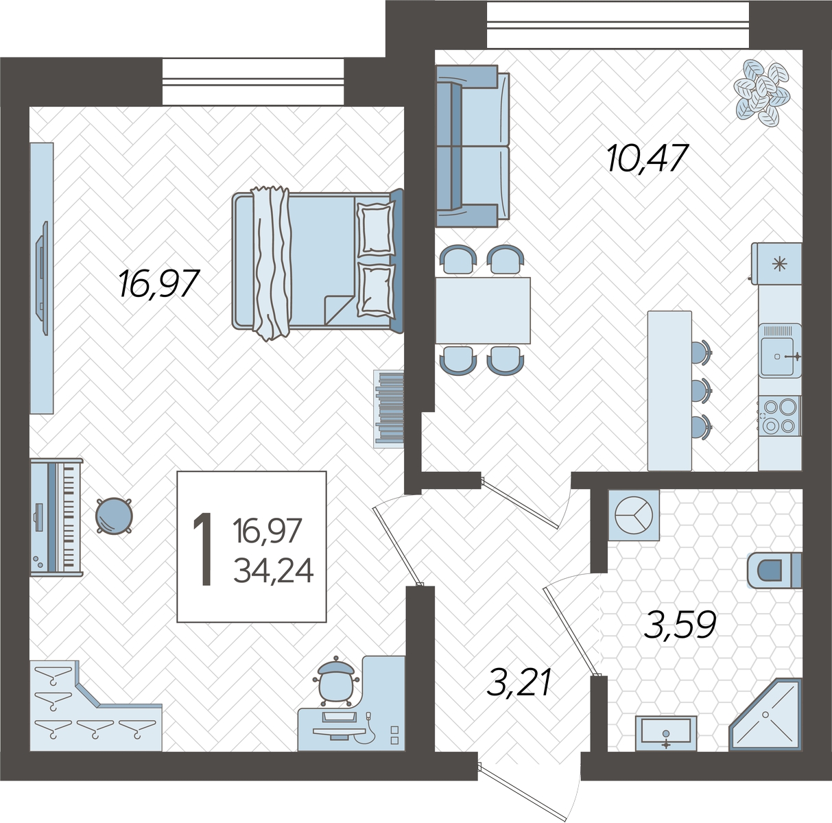 3-комнатная квартира с отделкой в ЖК Кислород на 8 этаже в 1 секции. Сдача в 4 кв. 2025 г.