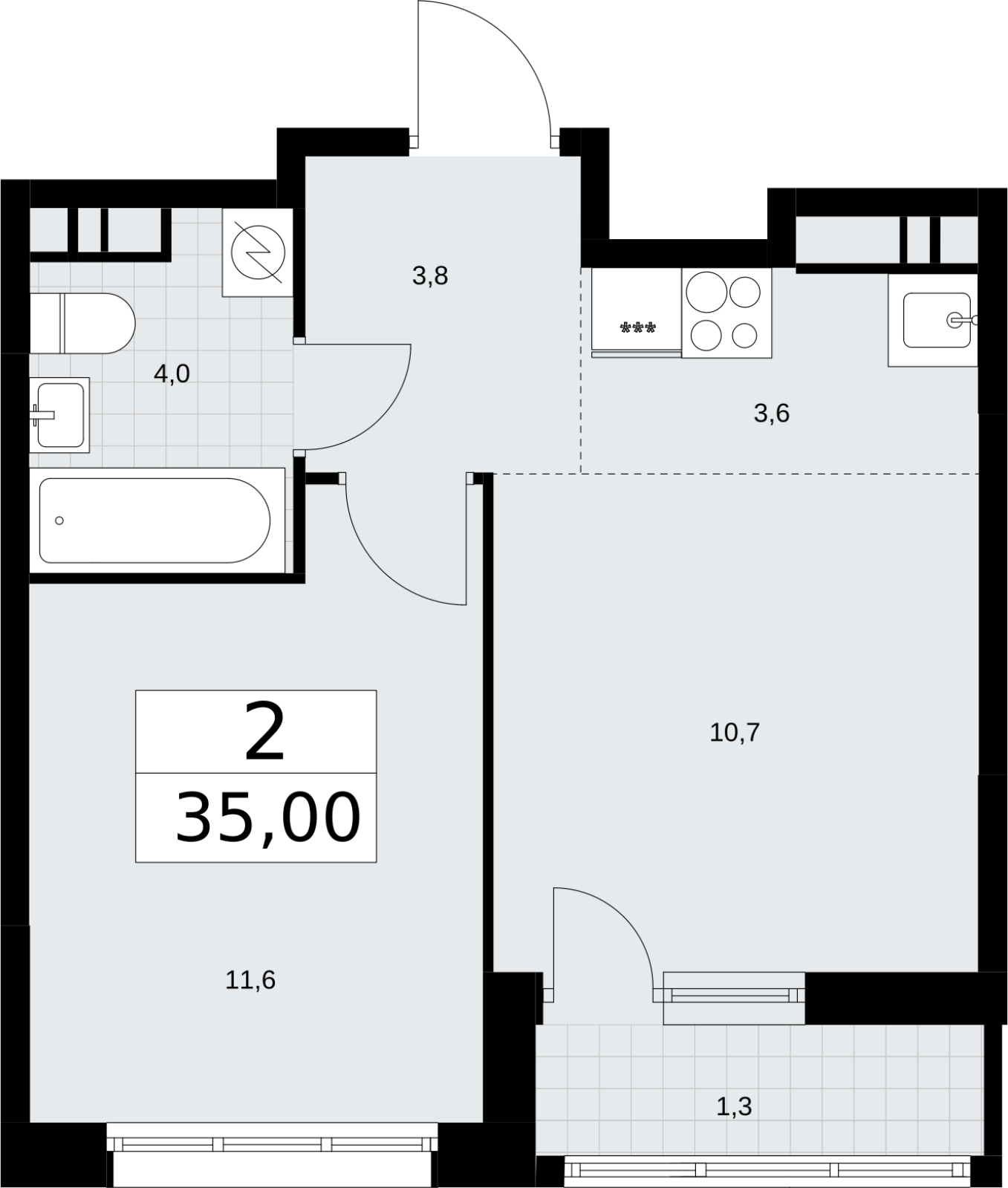 1-комнатная квартира (Студия) с отделкой в ЖК Квартал Метроном на 28 этаже в 1 секции. Сдача в 3 кв. 2026 г.