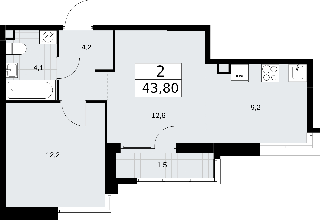 1-комнатная квартира в ЖК Кислород на 13 этаже в 1 секции. Сдача в 4 кв. 2024 г.