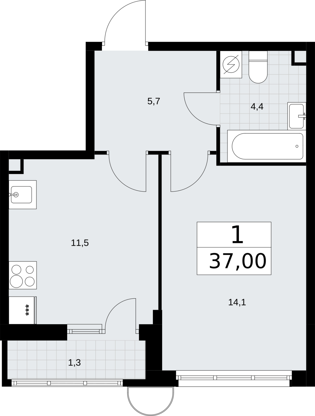 1-комнатная квартира (Студия) в ЖК Кислород на 14 этаже в 1 секции. Дом сдан.