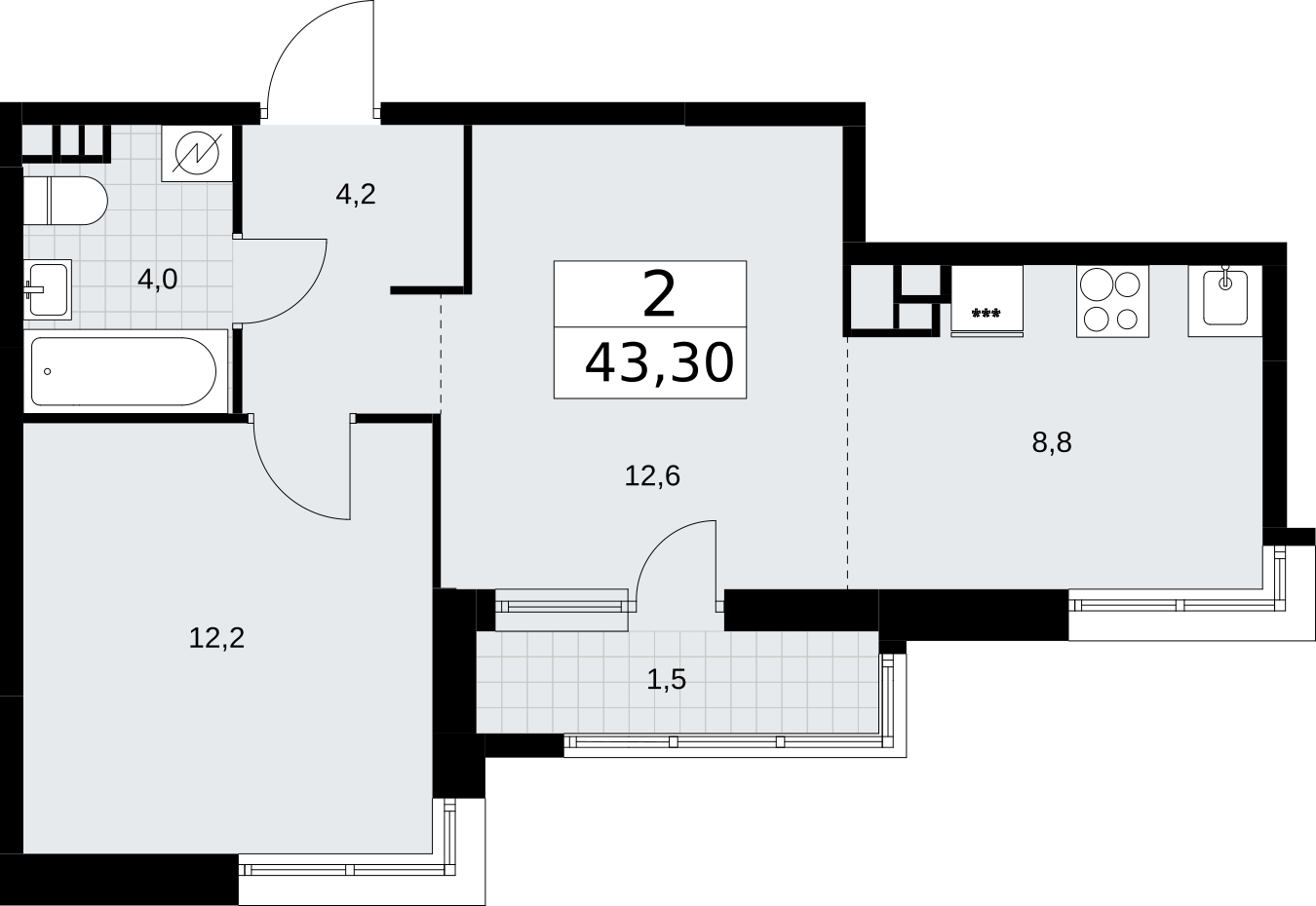 2-комнатная квартира с отделкой в ЖК Кислород на 9 этаже в 1 секции. Сдача в 2 кв. 2025 г.