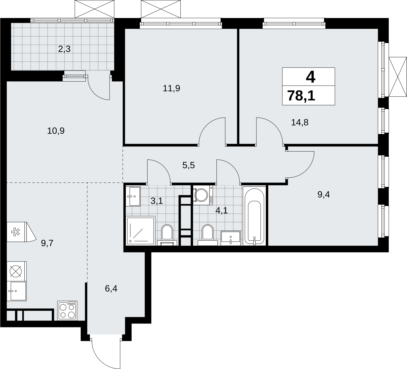 1-комнатная квартира (Студия) в ЖК Скандинавия на 12 этаже в 4 секции. Сдача в 2 кв. 2026 г.