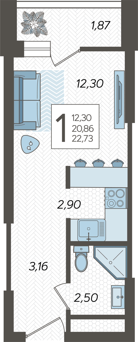 2-комнатная квартира с отделкой в ЖК Кислород на 14 этаже в 1 секции. Сдача в 4 кв. 2025 г.