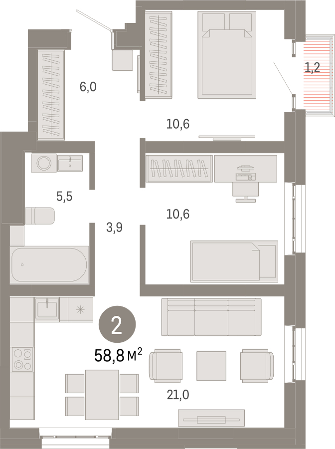 5-комнатная квартира в ЖК Дом Дау на 53 этаже в 1 секции. Сдача в 2 кв. 2027 г.