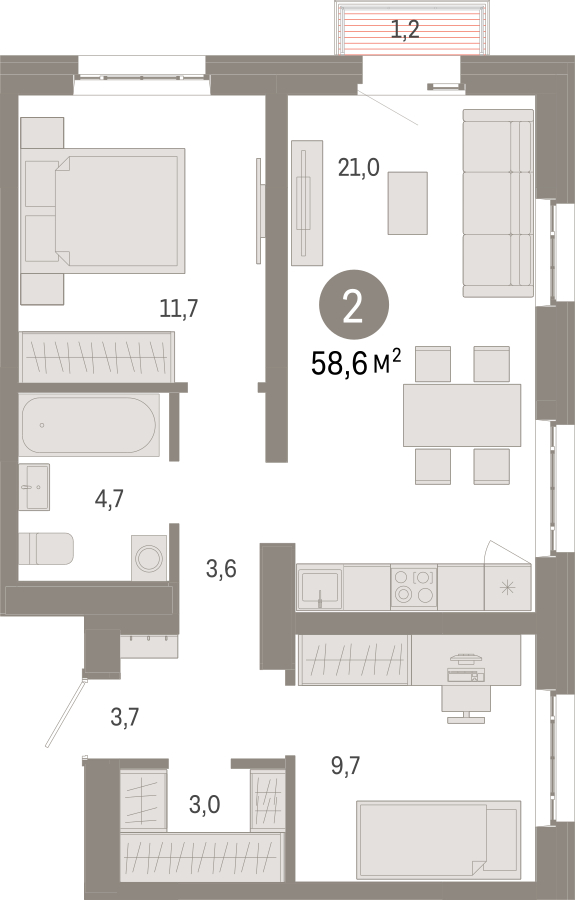 3-комнатная квартира в ЖК Дом Дау на 53 этаже в 1 секции. Сдача в 2 кв. 2027 г.