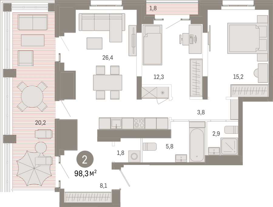 2-комнатная квартира в ЖК Дом на Прилукской на 4 этаже в 3 секции. Сдача в 1 кв. 2024 г.
