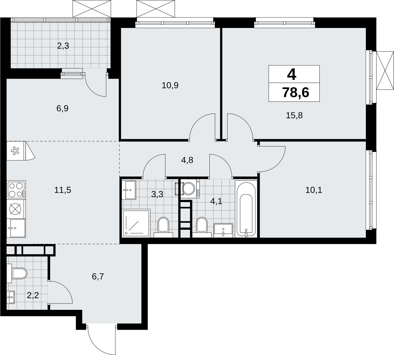 3-комнатная квартира в ЖК Скандинавия на 9 этаже в 4 секции. Сдача в 2 кв. 2026 г.