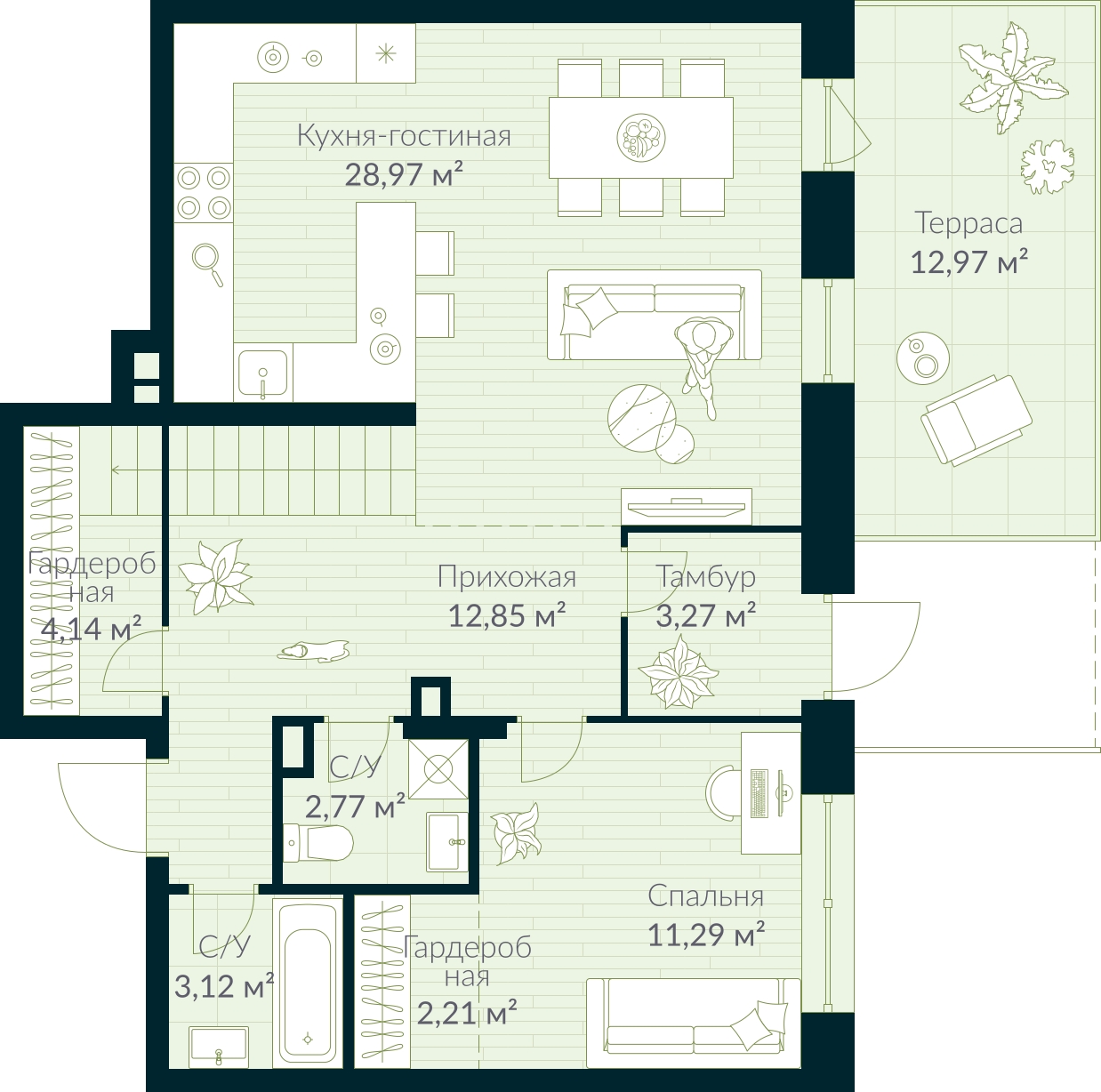 1-комнатная квартира (Студия) в ЖК Кислород на 6 этаже в 1 секции. Сдача в 2 кв. 2025 г.