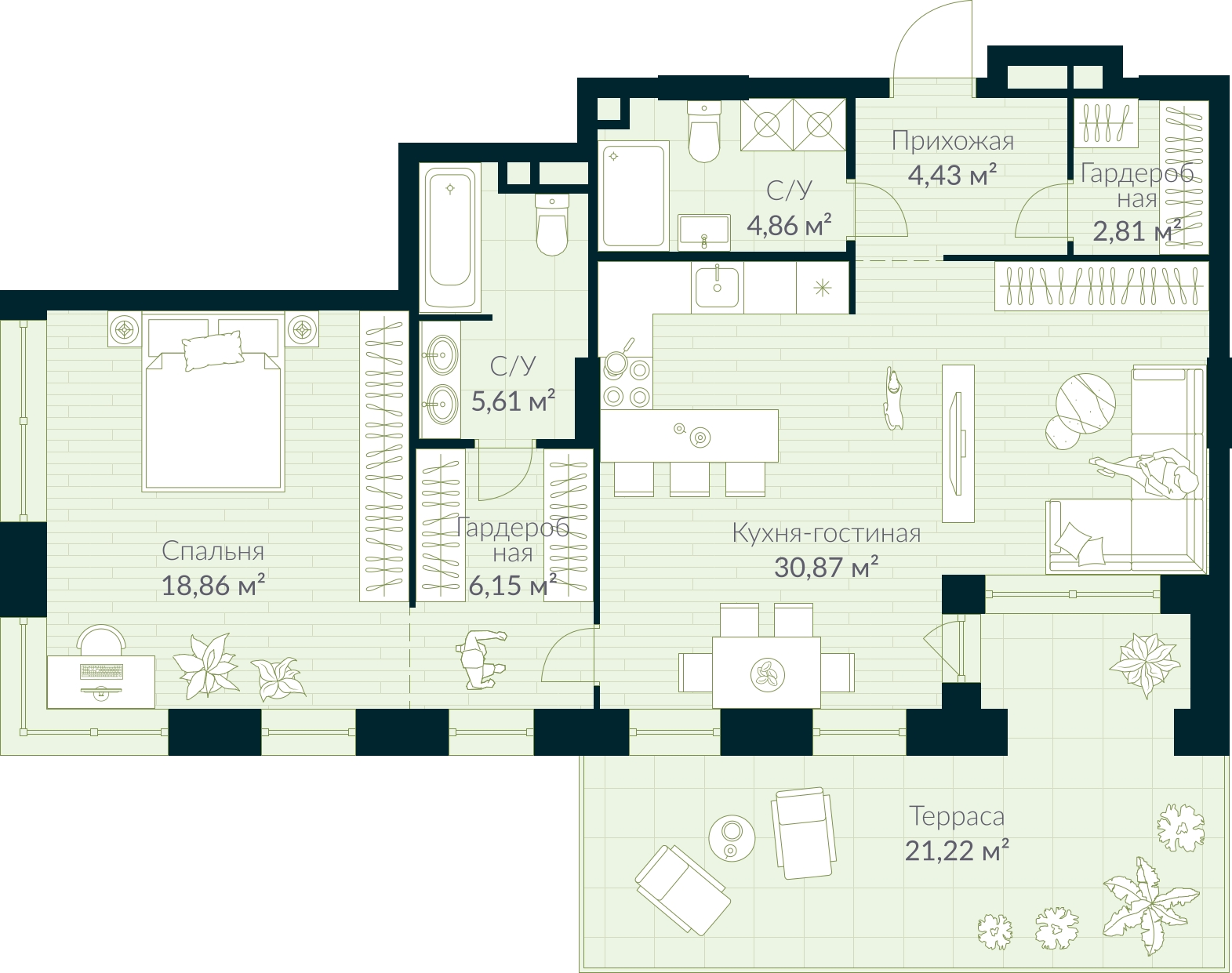2-комнатная квартира в ЖК Кислород на 15 этаже в 1 секции. Сдача в 4 кв. 2025 г.
