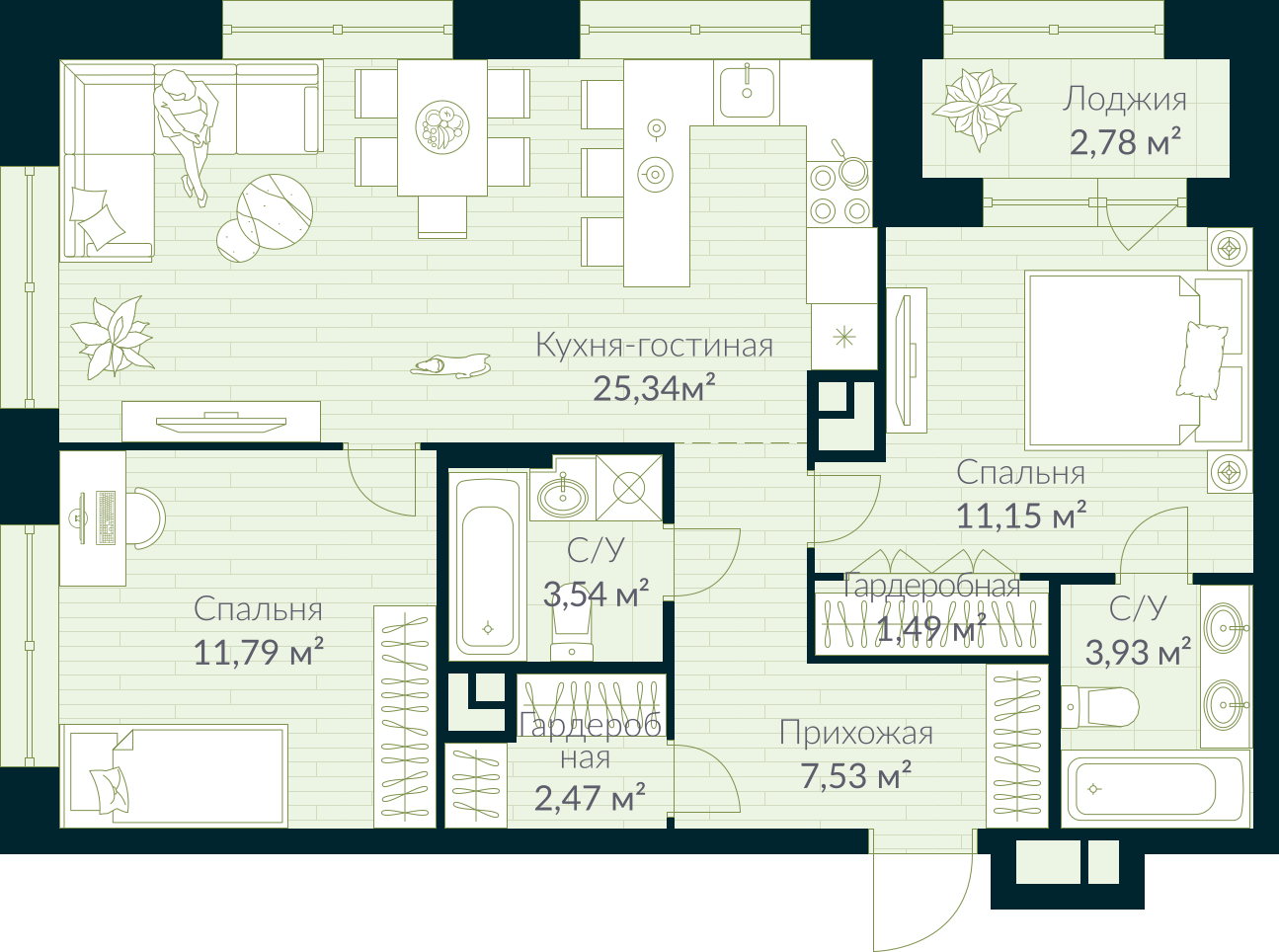 2-комнатная квартира с отделкой в ЖК Квартал Метроном на 7 этаже в 6 секции. Сдача в 3 кв. 2026 г.