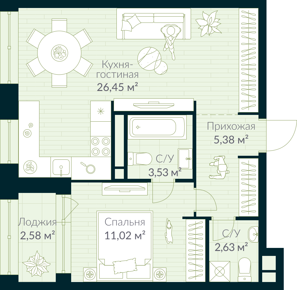 1-комнатная квартира с отделкой в ЖК Квартал Метроном на 4 этаже в 9 секции. Сдача в 3 кв. 2026 г.