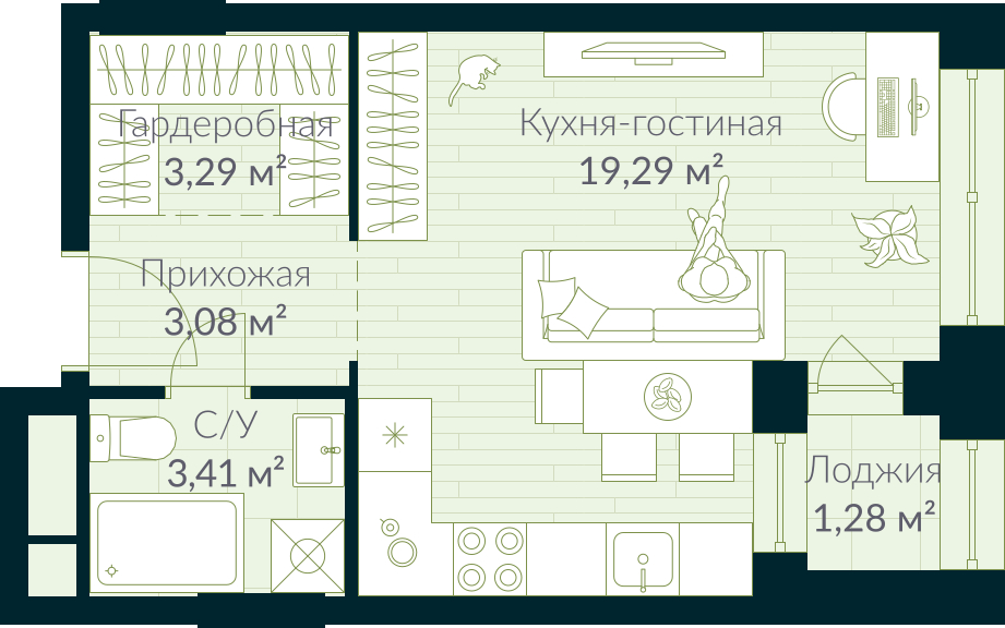 2-комнатная квартира с отделкой в ЖК Кислород на 6 этаже в 1 секции. Сдача в 2 кв. 2025 г.