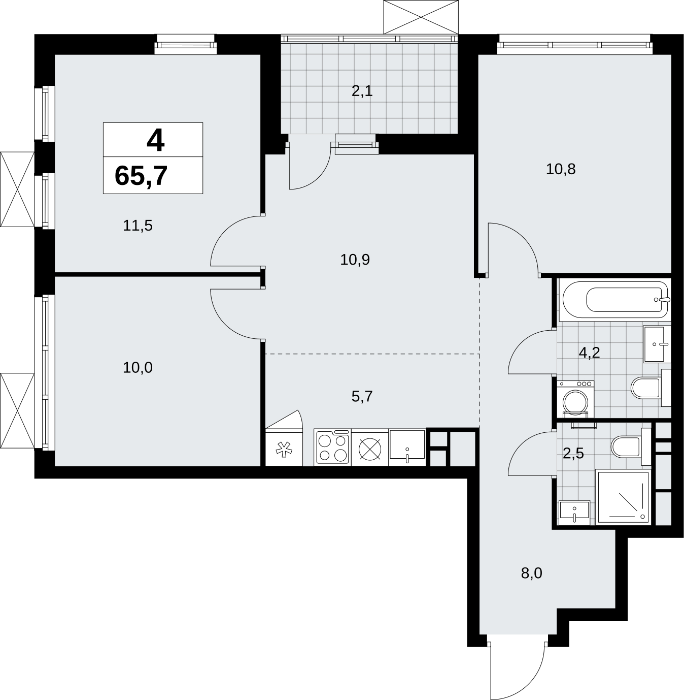 4-комнатная квартира в ЖК Скандинавия на 9 этаже в 1 секции. Сдача в 2 кв. 2026 г.