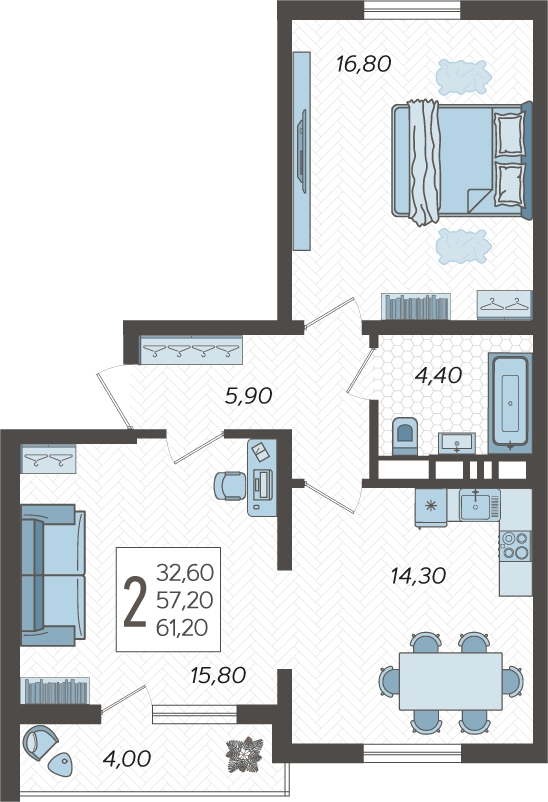3-комнатная квартира с отделкой в ЖК Квартал Метроном на 5 этаже в 3 секции. Сдача в 3 кв. 2026 г.