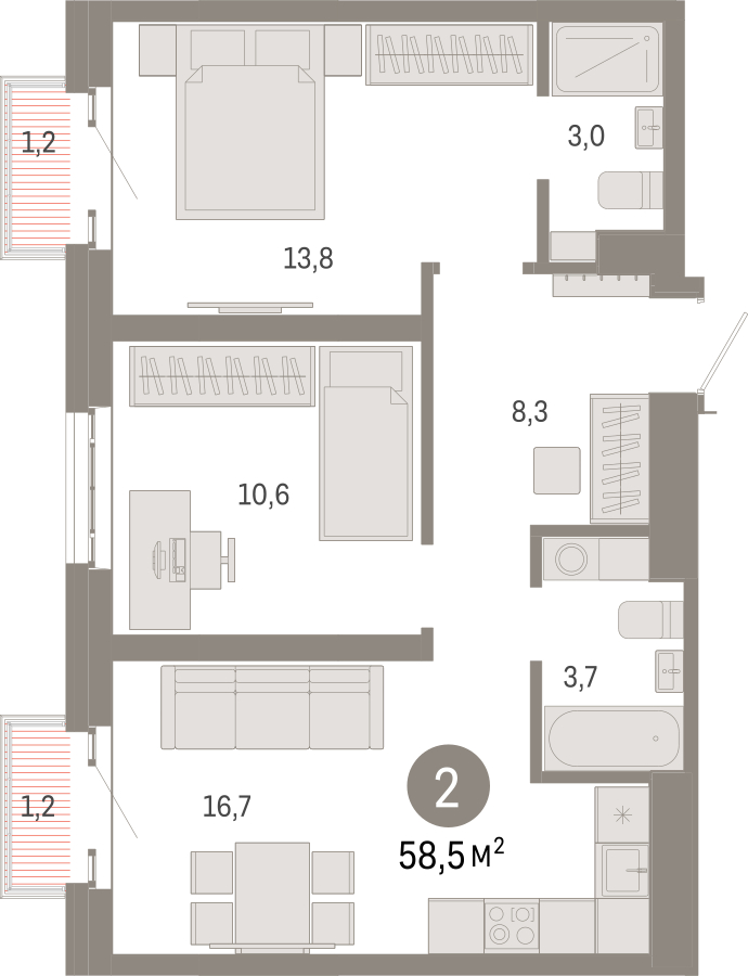 2-комнатная квартира в ЖК Кислород на 17 этаже в 1 секции. Дом сдан.