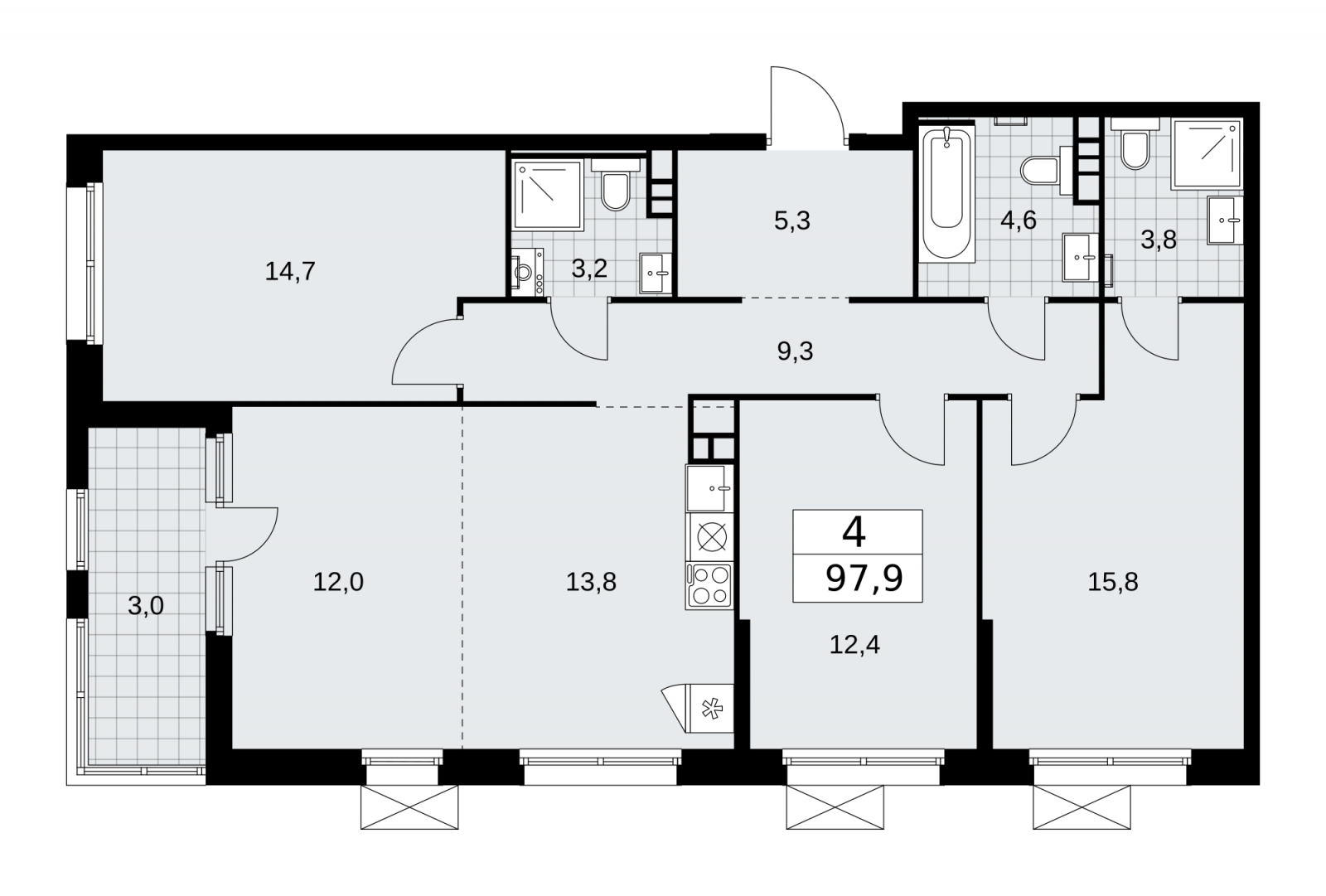 2-комнатная квартира в ЖК Скандинавия на 10 этаже в 4 секции. Сдача в 2 кв. 2026 г.
