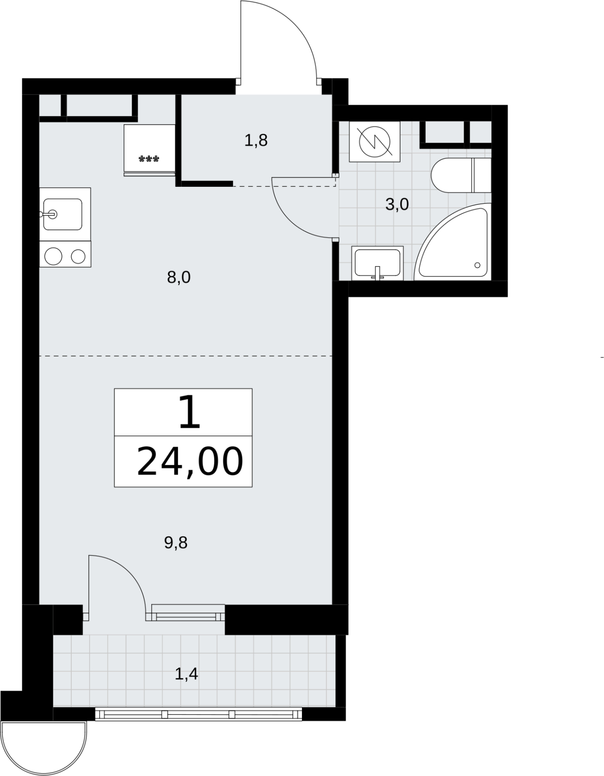 1-комнатная квартира (Студия) в ЖК Кислород на 18 этаже в 1 секции. Дом сдан.