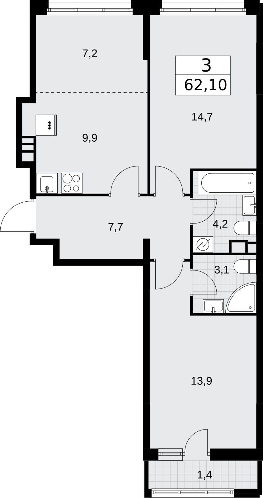 2-комнатная квартира с отделкой в ЖК Кислород на 4 этаже в 1 секции. Дом сдан.