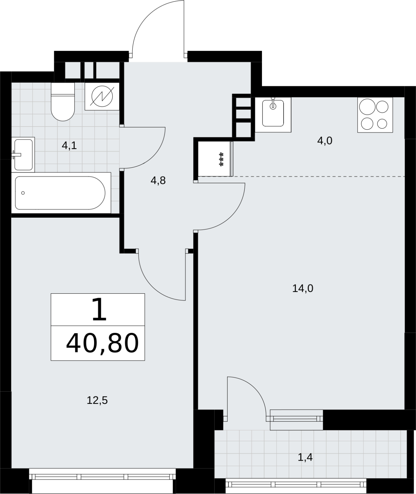 1-комнатная квартира (Студия) с отделкой в ЖК Квартал Метроном на 30 этаже в 1 секции. Сдача в 3 кв. 2026 г.