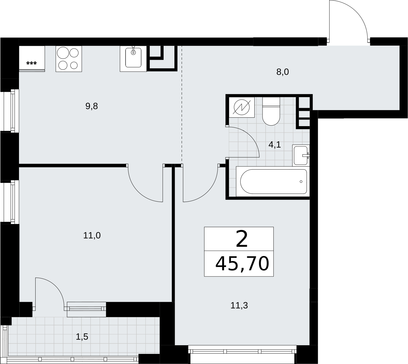 2-комнатная квартира с отделкой в ЖК Горный квартал на 6 этаже в 1 секции. Сдача в 3 кв. 2026 г.