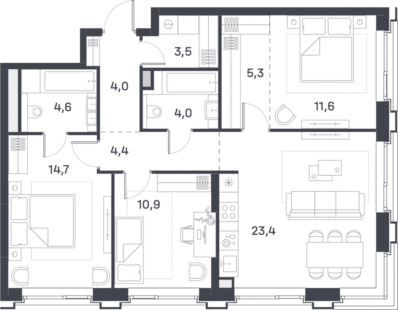 2-комнатная квартира с отделкой в ЖК Горный квартал на 10 этаже в 1 секции. Сдача в 3 кв. 2026 г.