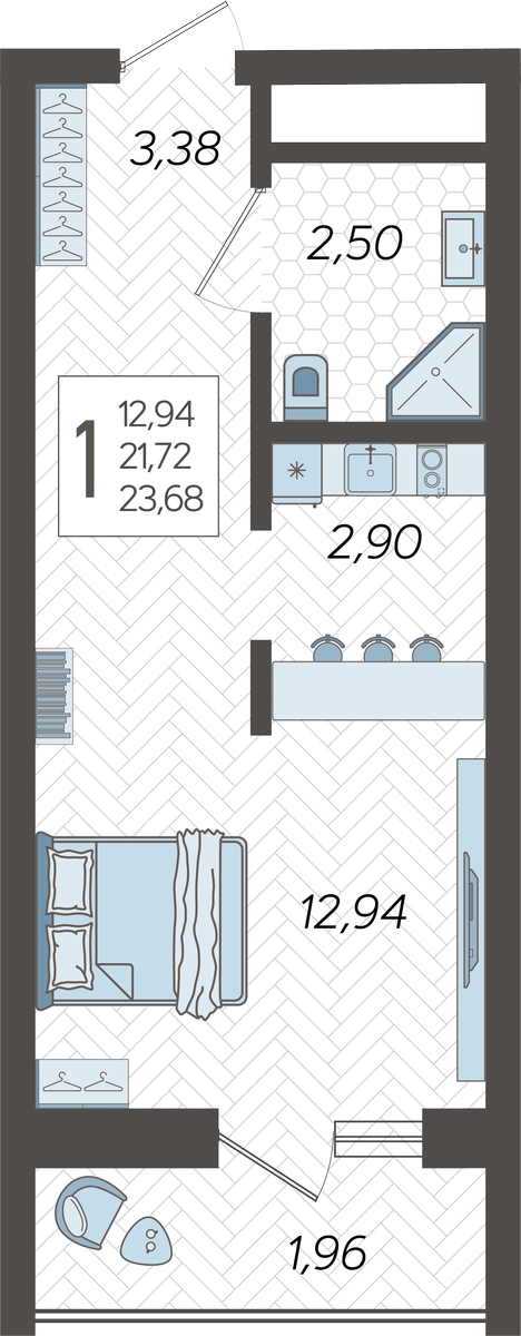 2-комнатная квартира с отделкой в ЖК Квартал Метроном на 11 этаже в 11 секции. Сдача в 3 кв. 2026 г.