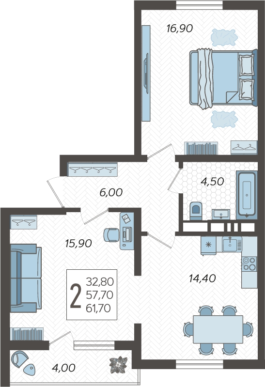 3-комнатная квартира с отделкой в ЖК Родные кварталы на 3 этаже в 2 секции. Сдача в 4 кв. 2026 г.