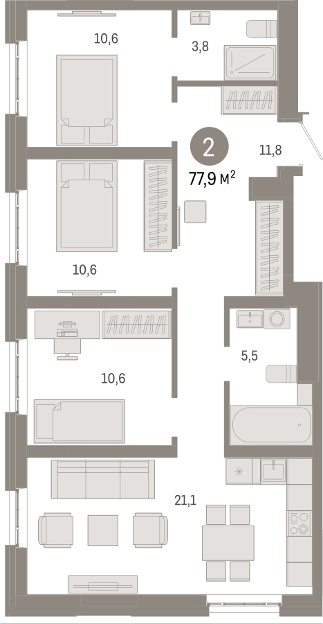 2-комнатная квартира в ЖК HIGH LIFE на 16 этаже в 1 секции. Сдача в 1 кв. 2025 г.