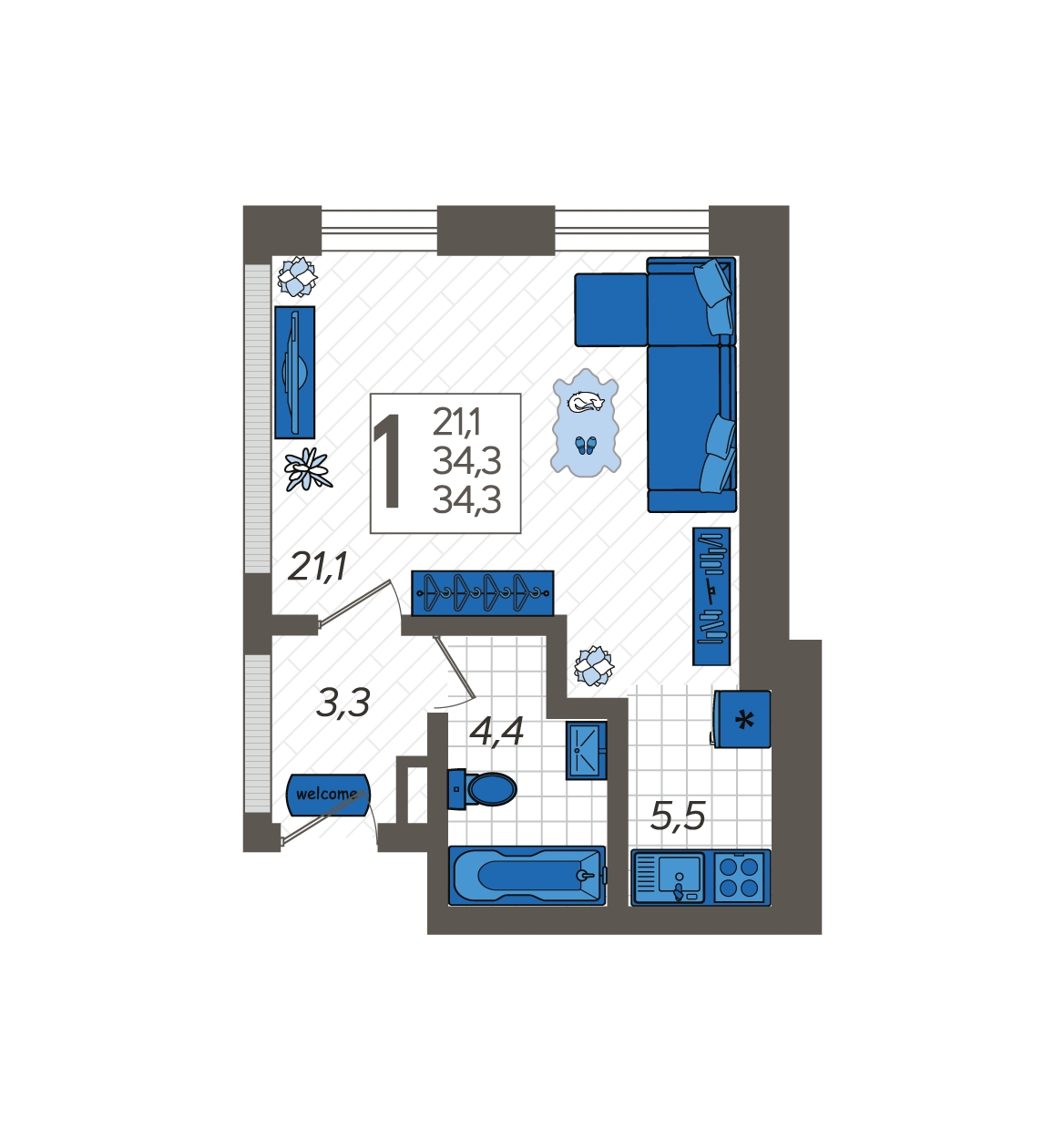 1-комнатная квартира (Студия) с отделкой в ЖК Квартал Метроном на 6 этаже в 7 секции. Сдача в 3 кв. 2026 г.