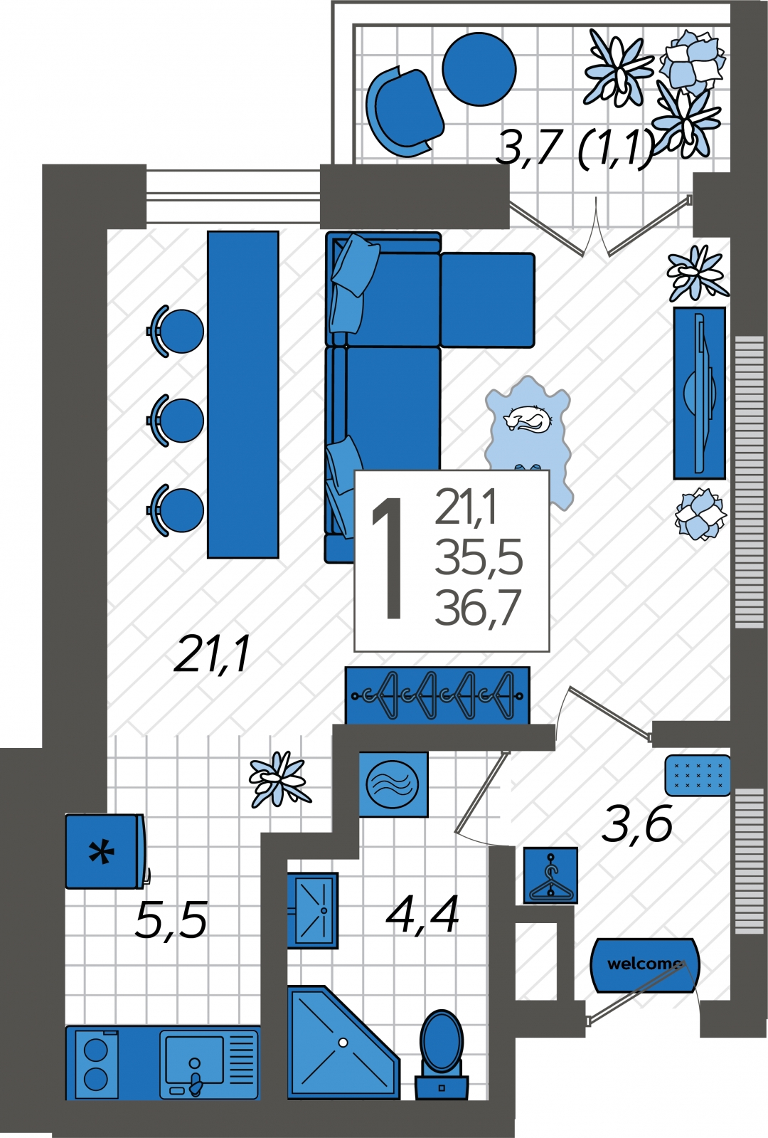 1-комнатная квартира (Студия) с отделкой в ЖК Родные кварталы на 4 этаже в 4 секции. Сдача в 4 кв. 2026 г.